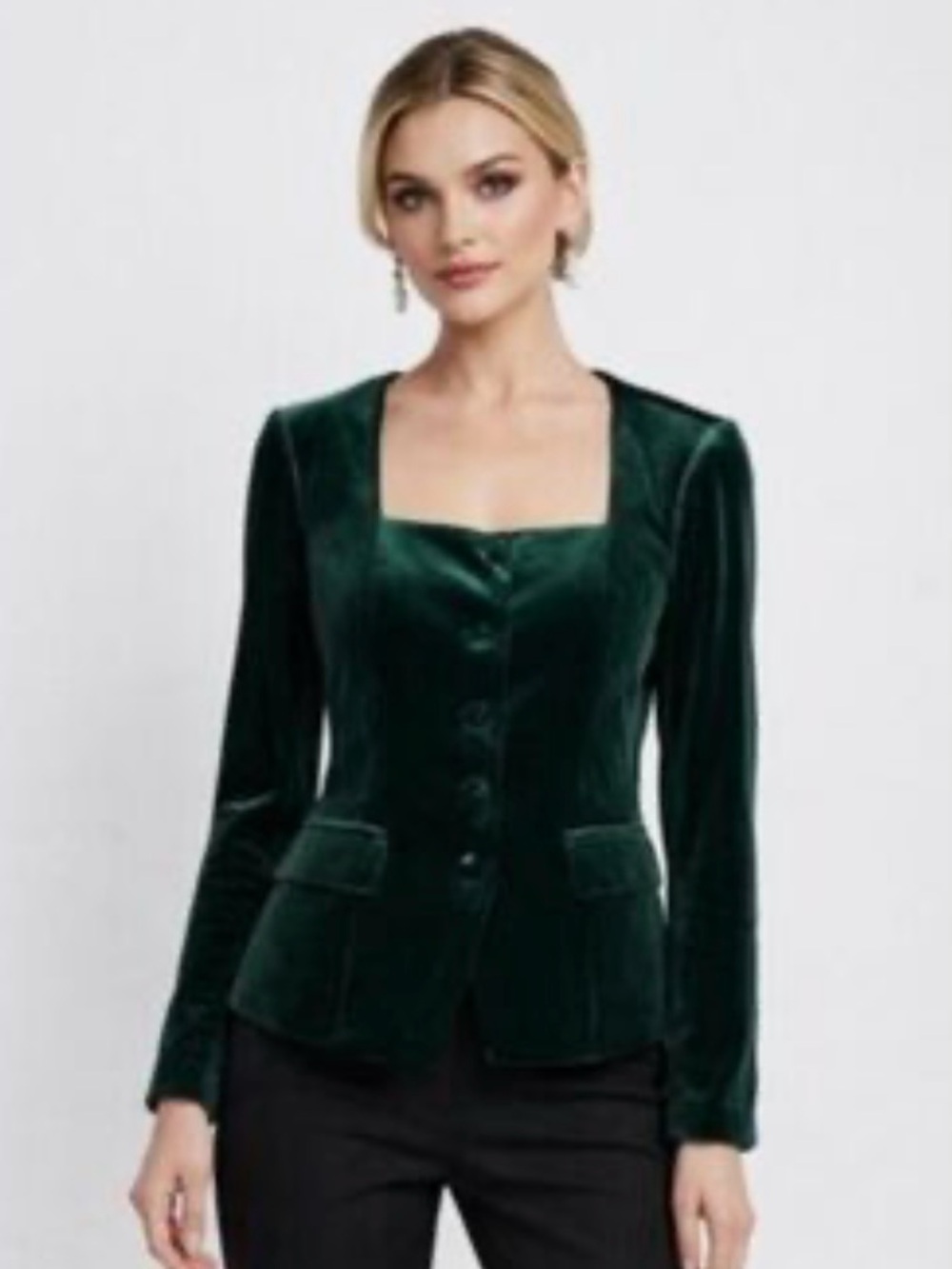41 Hawthorn Emerald Velvet Square-Neck Blazer Size Large